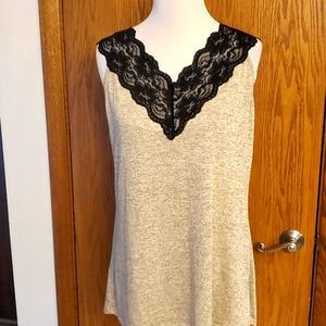 BLUMIN APPAREL BLACK CREAM LACE STRIPE TANK TOP FITTED STYLE SOFT SIZE 2XL